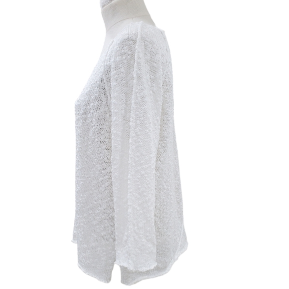 Habitat open knit sweater women's medium white textured cotton shell buttons - Picture 2 of 12